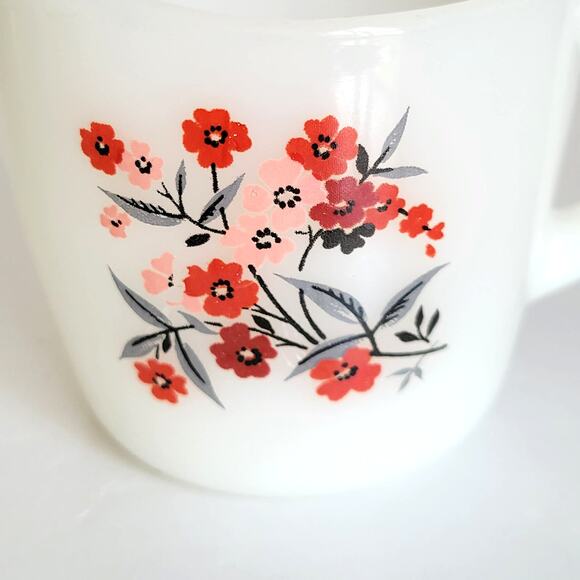 VTG Fire King Primrose Creamer Pink Red Floral Mid Century Anchor Hocking - Picture 2 of 8